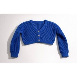 Blue Ribbed Cropped Cardigan Y2K Vintage Retro Streetwear Minimalist